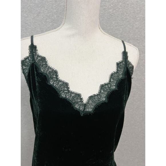 Cami NYC Velvet Camisole Womens Small Dark Green Lace Trim Adjustable Straps Top - Picture 2 of 6